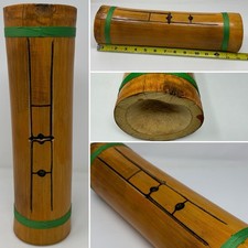 "Tambor hendidura madera bambú instrumento musical tallado a mano arte popular 14"" madera vintage"
