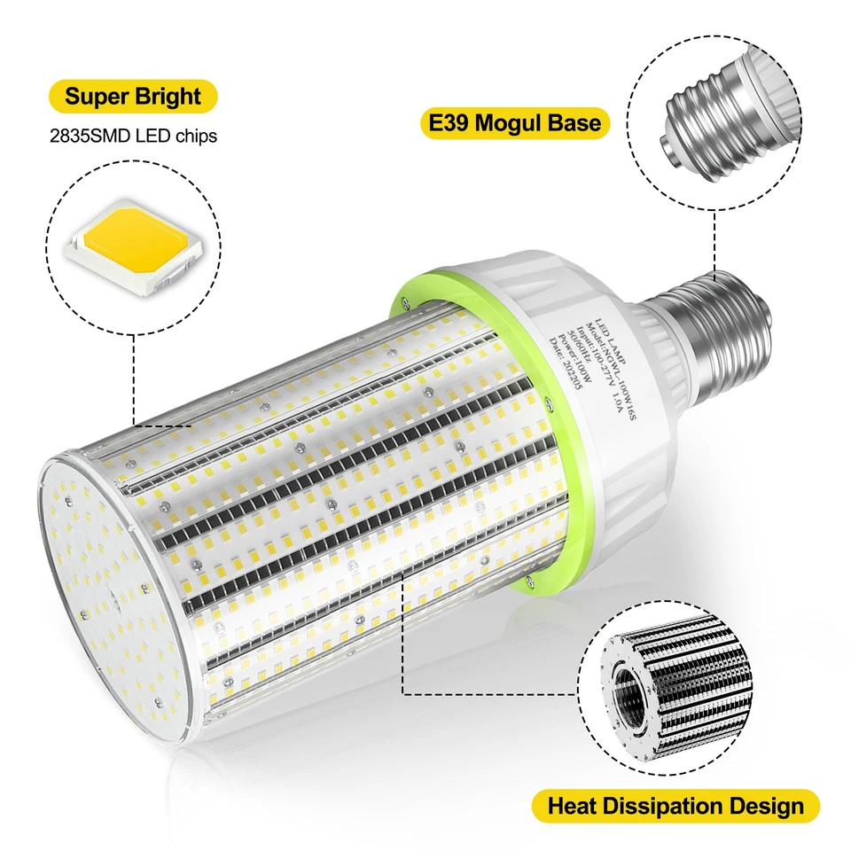 100 Watt LED Corn Light Bulb AC110-277V,15000lm E39 Mogul Base 6000K Cool White - Image 3 of 4