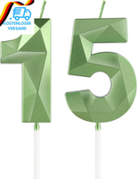GrüNe Kerzen 15. Geburtstag, 3D-Zahl, Kuchen- Und Deko-Kerzen, SalbeigrüN