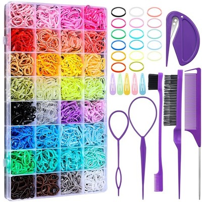 32 Colors Small Hair Rubber Bands with 16 Styling Tools, 2000 Pcs Elastic Gir...