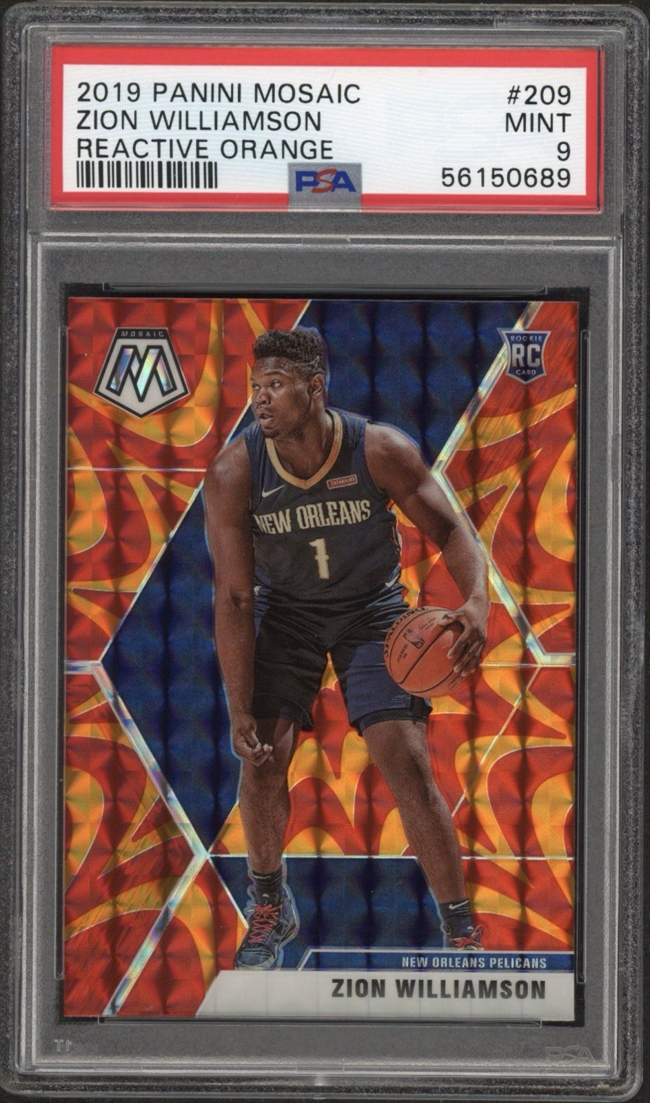 2019 Panini Mosaic Reactive Orange Prizm Zion Williamson RC #209 PSA 9 Mint