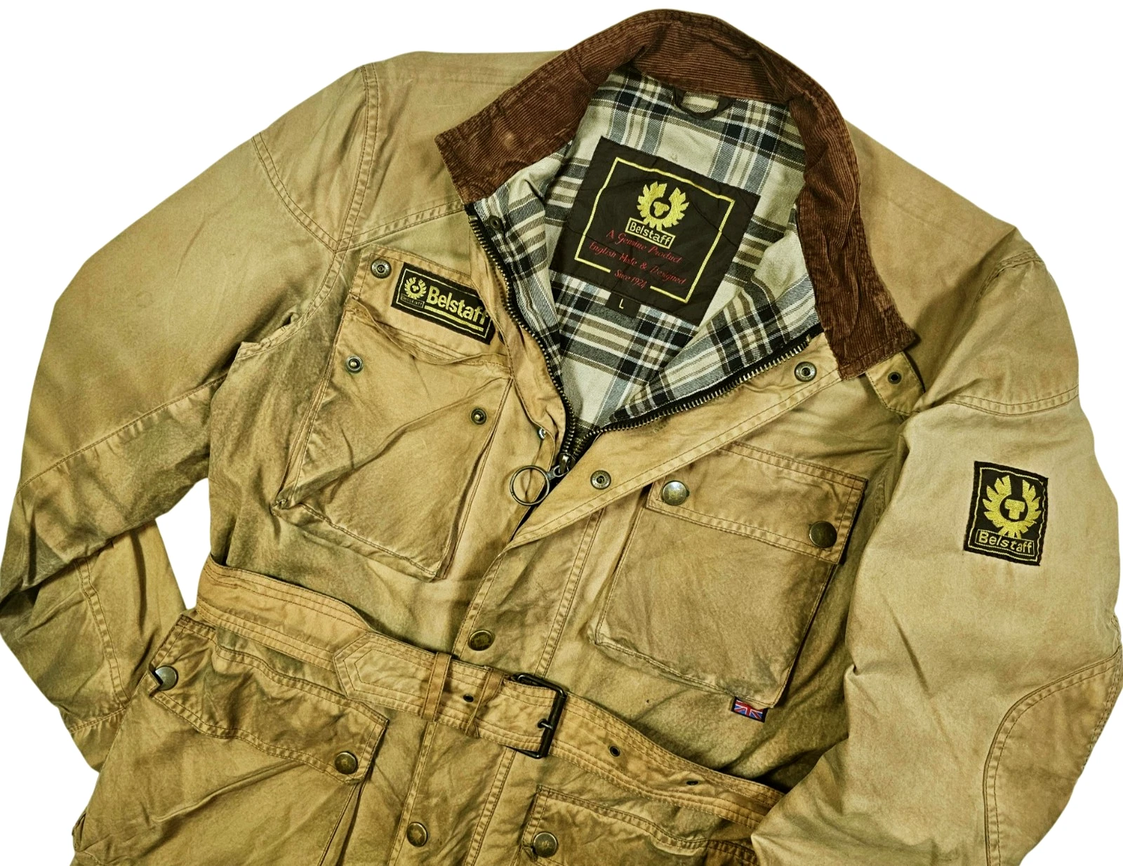 HOT VTG Men BELSTAFF TRAILMASTER BIKER PARKA BELTED KHAKI WAXED Jacket L (Fit M) - product detail image 2