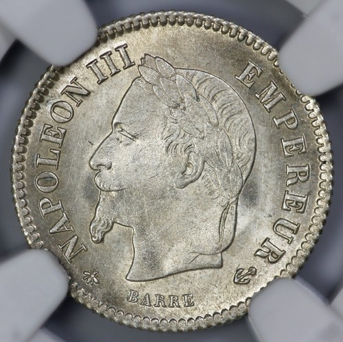 1867-A France Silver 20 Centimes NGC MS 66 - Picture 2 of 4