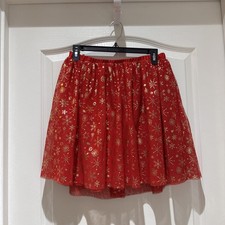 Holiday Time Girls XXL 18 Red Gold Sparkly Mesh Tulle Skirt Tutu Christmas