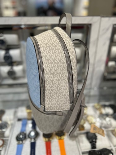 Michael Kors Rhea Medium Color-Block Signature Logo Backpack Light Sky Multi - Picture 4 of 14