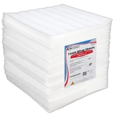 100-Pack Foam Packing Sheets, 12" x 12" (1/16" Thick) Polyethylene, Pre-Cut N...