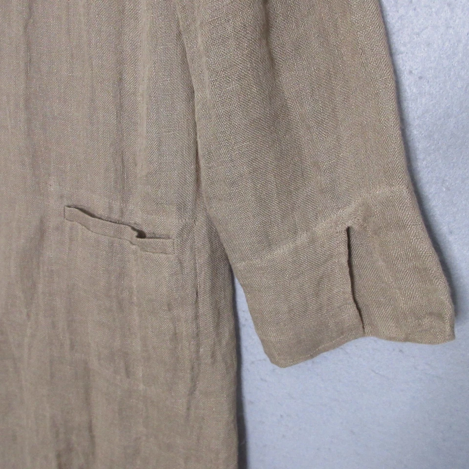 Jaqueta Eileen Fisher Top Grande Linho Lagenlook Relaxada Costeira Bolsos Transparentes - Imagem 3 de 4