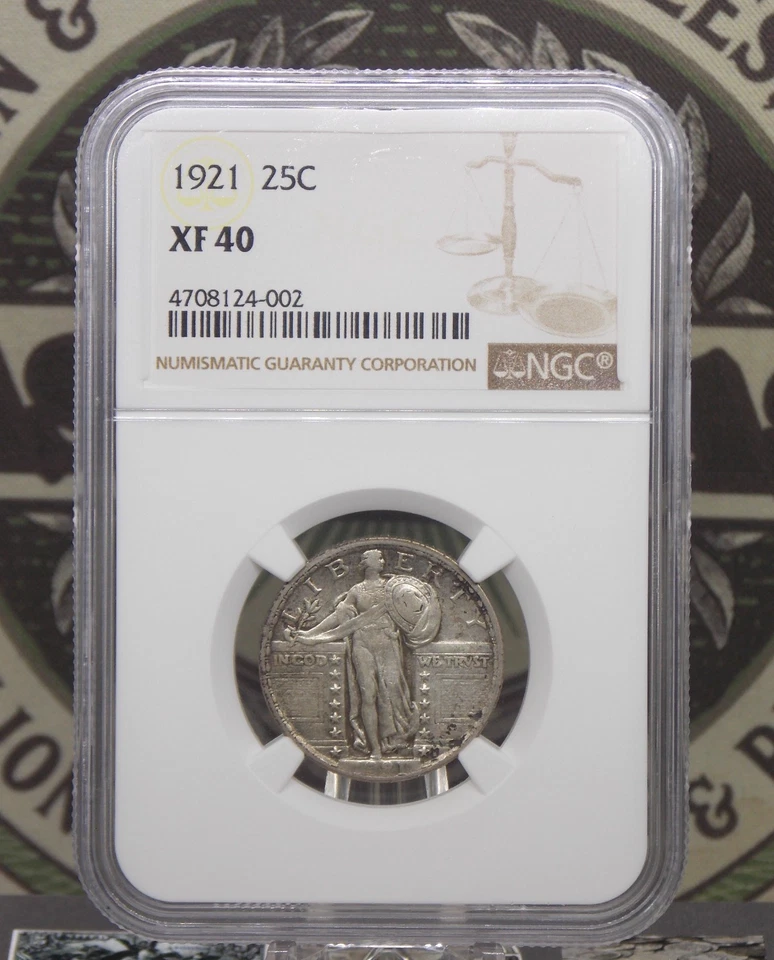 1921 "P" Standing Liberty SILVER Quarter 25c NGC XF40 #002 Extra Fine ECC&C, Inc - Image 3 of 4