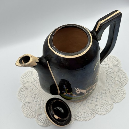 VTG RARE 1940s Hand-Painted Tlaquepaque Black Coffee Pot Colorful Scene MEXICO - Bild 6 von 9