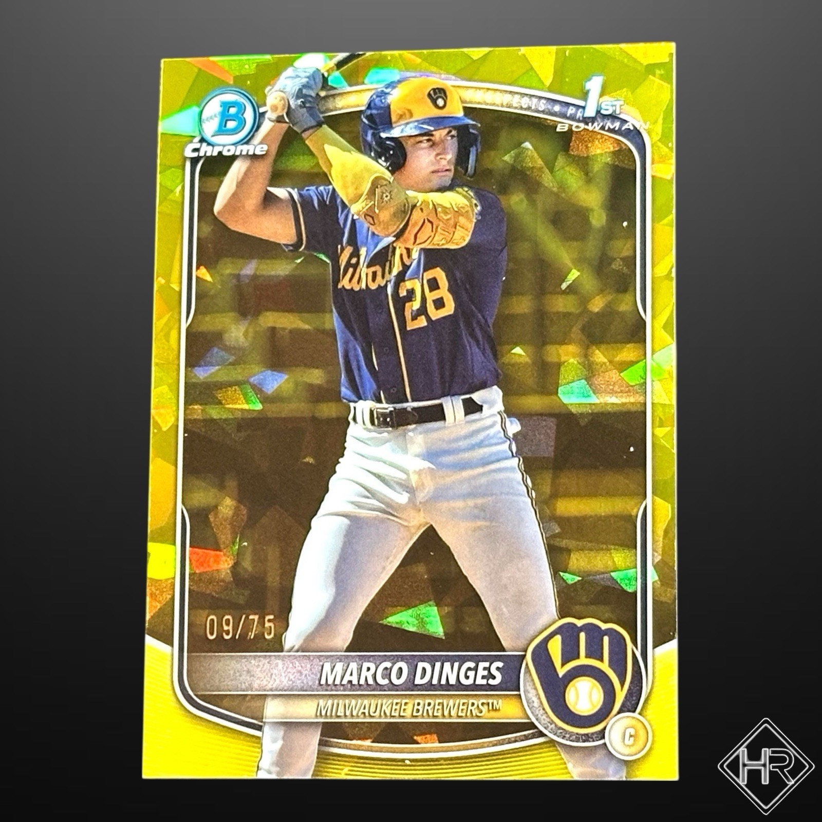2025 Bowman Chrome Sapphire Marco Dinges 1st Bowman Yellow Refractor /75 Brewers