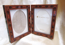 National Trust Inlaid Marquetry Wood Double Photo Frame Silk Liner Made In UK