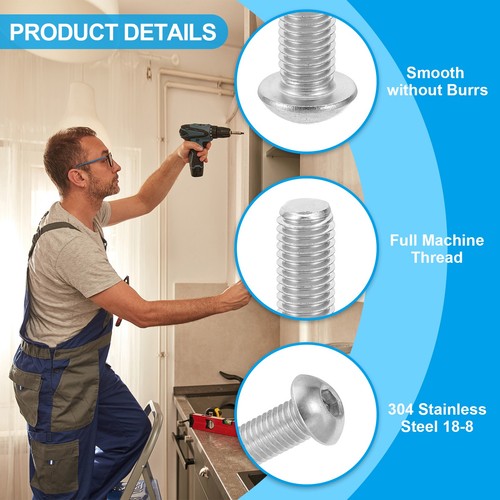 1/4-20x2-1/4" Button Head Socket Cap Screws 304 Stainless Steel 18-8, 10Pcs - Picture 3 of 6