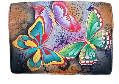 Anuschka Crossbody Mini Bag Genuine Leather Card Holder Butterfly Garden