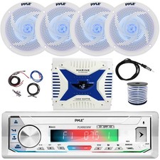 Pyle Marine LCD Stereo Receiver, 4x 6'' 240W Speakers, Amp, Kit, Antenna, Wire