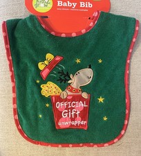 Green Christmas Baby Bib - Official Gift Unwrapper - Reindeer in Present - Green