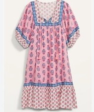 Old Navy Swing Dress Women’s Medium Pink Blue Floral Resortwear Cotton
