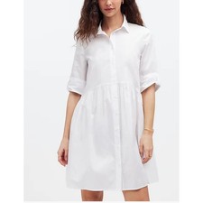 Madewell Women's Button-Front Mini White Shirt Dress Poplin XS New