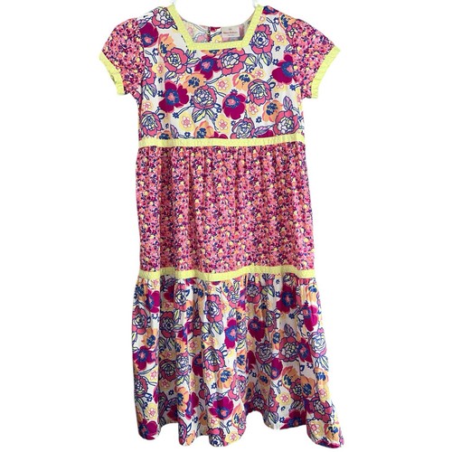 Hanna Andersson Girls Floral Tiered Dress Size 160 14 16 Short Sleeves Cotton