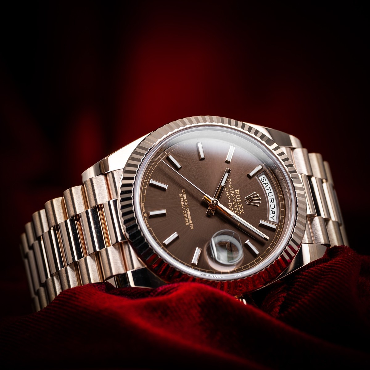 Rolex Day-Date 40 Everose Gold Chocolate Dial 228235 Complete Set