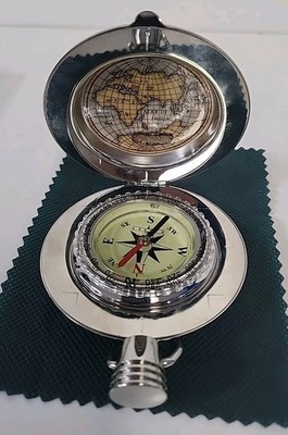 Vintage Dalvey GROSSER KLASSISCHER VOYAGER Taschenkompass Weltkarte GRAVUR Edelstahl