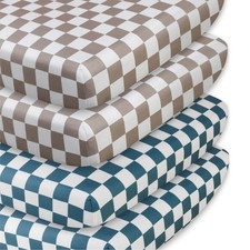 4 Pack Checkered Crib Sheets Neutral Breathable Fitted Baby Sheets Nursery Sh...
