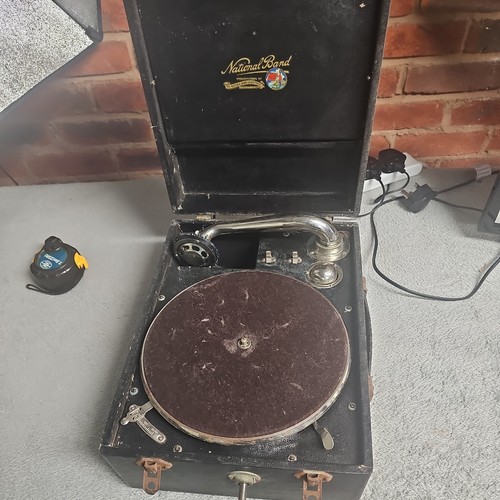 Vintage tragbares Grammophon National Band 78 RPM Federmotor funktioniert