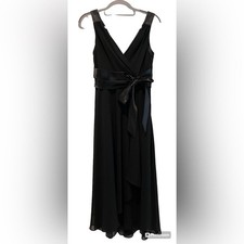EVAN PICONE Black Sleeveless V Neck Satin Sash Bow Maxi Dress Women Size 6