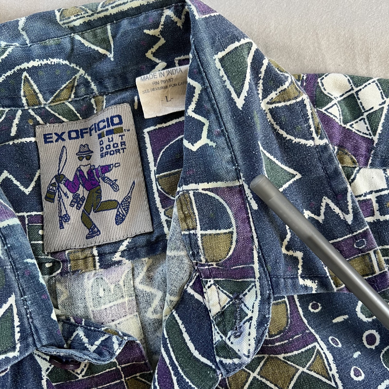 Vintage Patterned ExOfficio Collared Button-Up Sh… - image 7