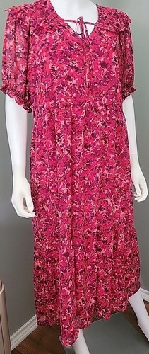 Beautiful Sheer Lined Midi Dress Floral Pink Red Collective Concepts Medium - Picture 2 of 10