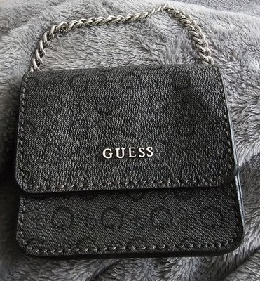 GUESS Black Logo Bag Silver Chain Strap Silver Hardware Magnetic-Mini