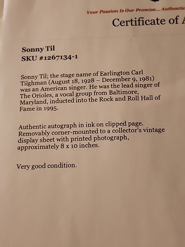 Signed d.1981 SONNY TIL & THE ORIOLES Vocal Soul Group Rock N Roll Hall Of Fame - Picture 7 of 7