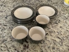 Set of  8 Franciscan NOUVELLE EBONY  3 Mugs Rim Soup Bowls / Plates 6.5