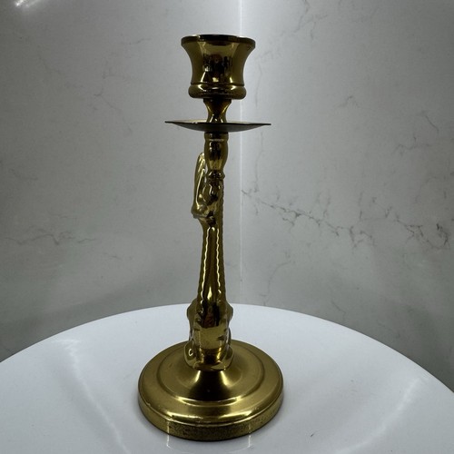 Vintage Heirloom Brass Sea Serpent Koi Candlestick Holder USA Forgings MCM - Picture 3 of 8