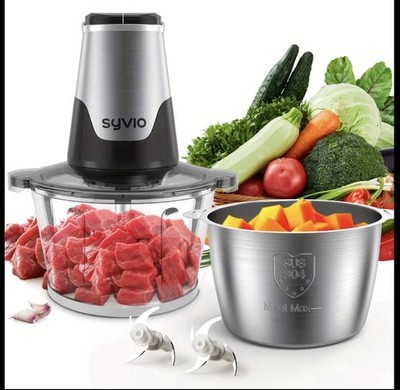 Syvio Food Processor With Two Bowls, Meat Grinder, Vegetable Chopper 8 Cup, 450W