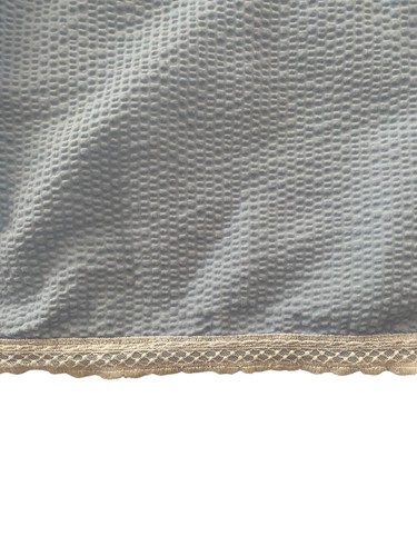 Schweitzer Linen Seersucker Blanket Cover Lace Trim TWIN Blue Coverlet White - Picture 5 of 11