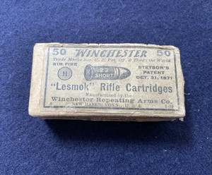 Antique 1871 WINCHESTER  .22 SHORT LESMOK SMOKELESS RIFLE CARTRIDGES *EMPTY* BOX