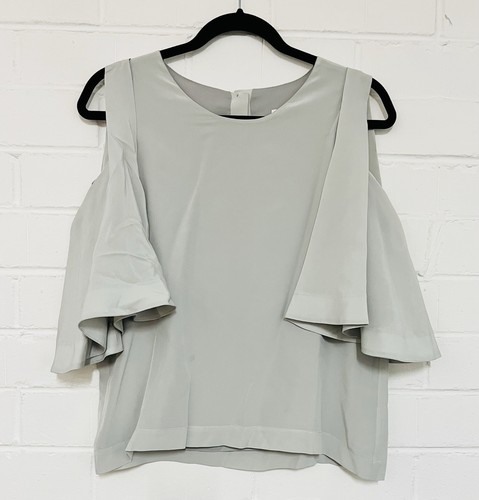 BIANCA SPENDER 100% Silk Grey Short Sleeve Designer Blouse SIZE 10AU/UK - Picture 9 of 13