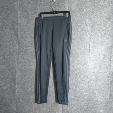 Adidas Athletic Track Pants Womens M Gray Three Stripe Zip Pockets Lounge Sports