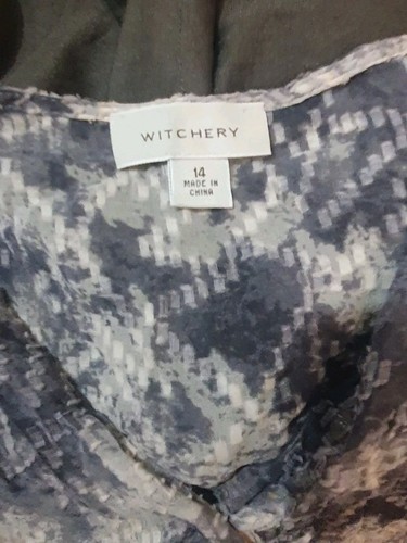 WITCHERY Size 14 Grey Cream Silk Blend Ruffle Top - Picture 5 of 6