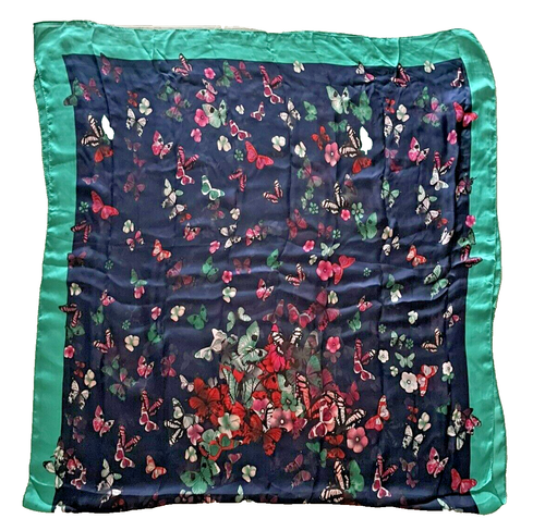 Italy Fulars Seidenmischung blau grün rosa rot Schmetterling Rollsaum Schal - 73x36 - Bild 3 von 12