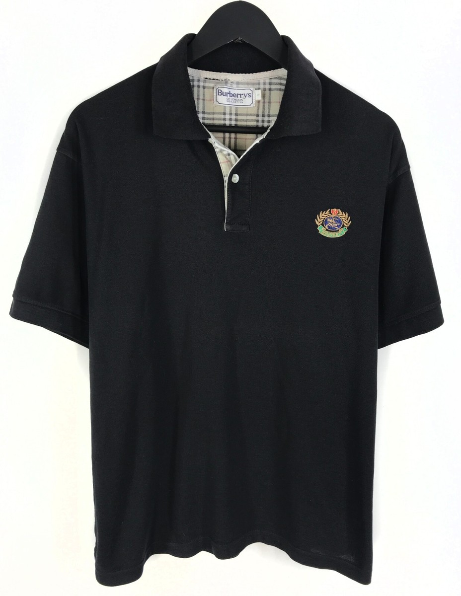 VTG Burberry London Black Polo Shirt Nova Check Logo Short