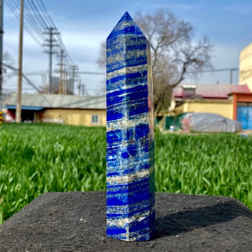 1,38 Pfund großer natürlicher Lapislazuli Quarz Kristall Obelisk Spitze Stab Aura Heilung - Bild 5 von 13