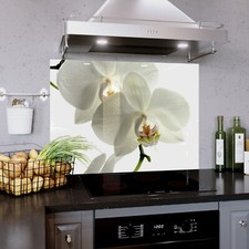 Kitchen Glass Splashback Tiles Cooker ANY SIZE White Orchid Flower Plant Zoom