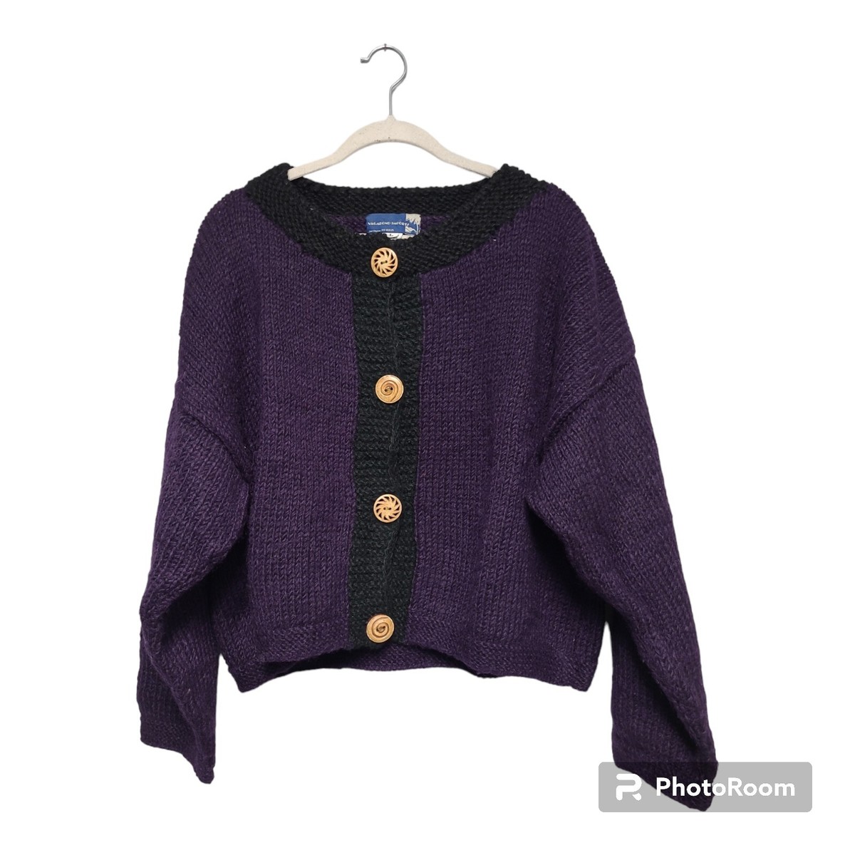 Vagabond Imports 100% Wool Womens Thick Knit Purple Cardigan