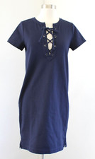 NWT J Crew Navy Blue Short Sleeve Knit Grommet Lace Up Dress Size XS Shift