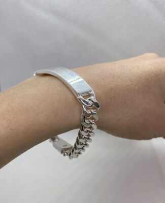 Genuine 925 Sterling Silver ID Bracelet With Chunky Curb Chain And Clasp