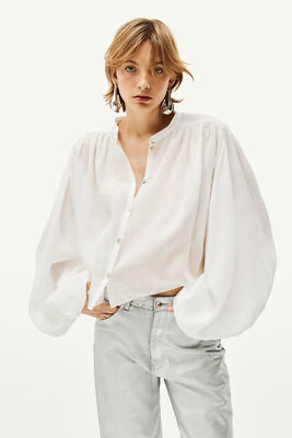 H&M womens Balloon-sleeved Ramie Blouse White size XL | eBay