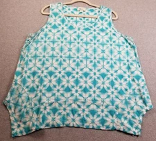 Style&co Tank Top Women 1X Plus Blue White Geo Tie Dye Sleeveless Stretch Spring
