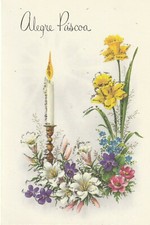 1 card PORTUGUESE  EASTER Greeting CARD Alegre Pascoa Flowers candle