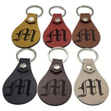 Personalized Monogram Leather Keychain, 6 Colors, Double-Sided Engraving